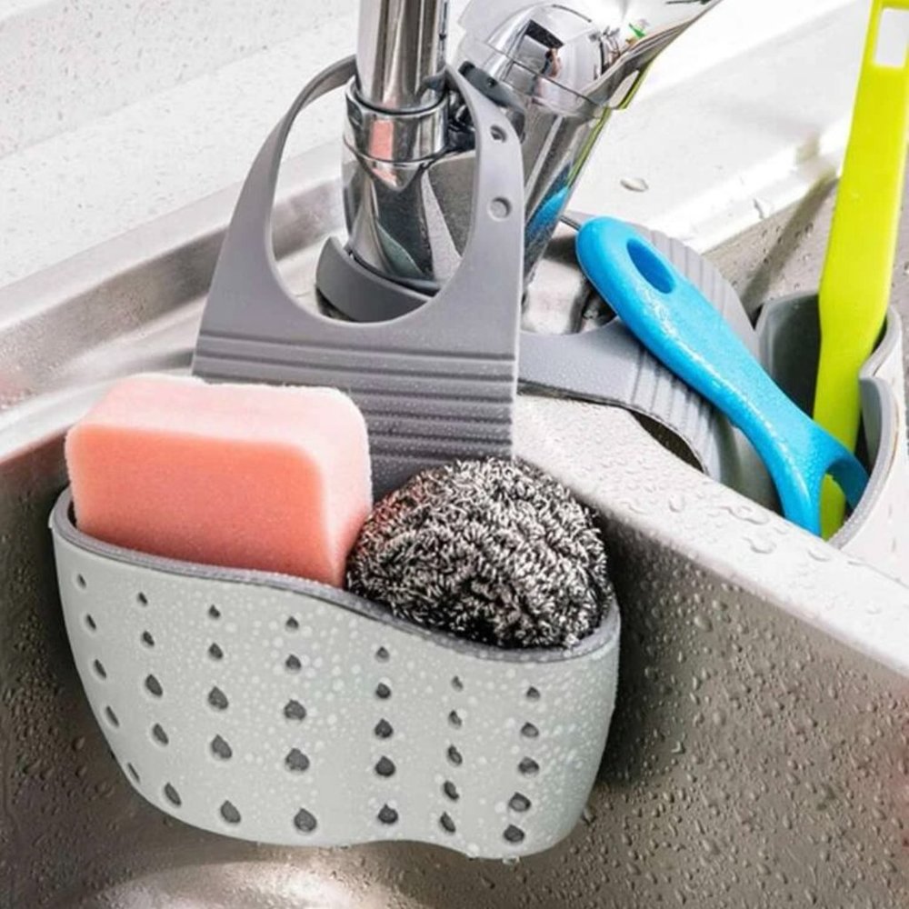 2pcs Adjustable Snap Sink Sponge Holder, Kitchen Hanging Drain Basket